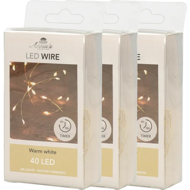 Anna's Collection Draadverlichting - 6x - goud - 40 led lampjes - warm wit - 200 cm - batterij - lichtsnoer - kerstverlichting