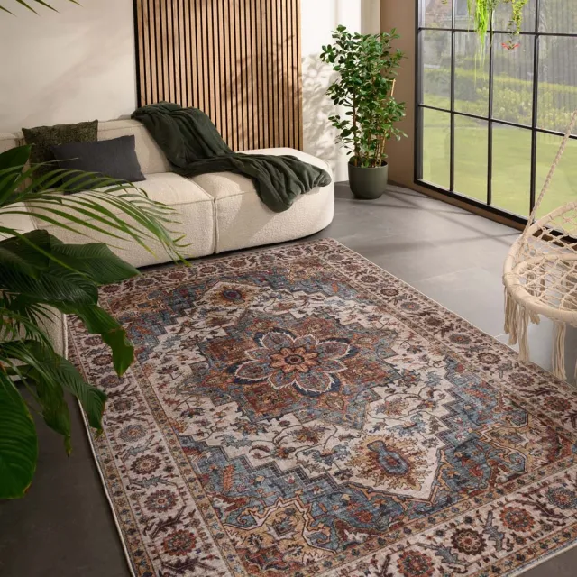 Heritaged Vintage buitenkleed - Valenca Brio beige/lichtblauw 120x160
