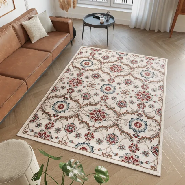 Tapiso Dubai Vloerkleed Tapijt Oriental Oosters Gebloemd Beige Rood