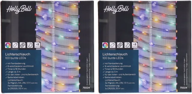Hi Feestverlichting lichtslang - 2x - 100 led lampjes - gekleurd - 5 m - 8 functies - kerstverlichting