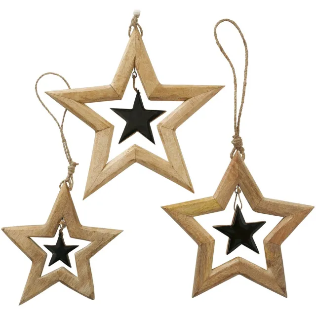 Boltze B. Set van 3 decoratieve hangers Nurto van hout, ster - 2025150 bruin