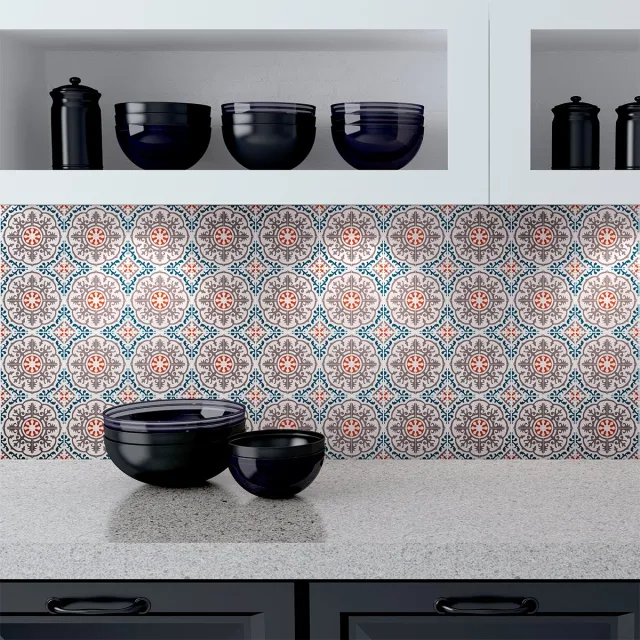 Ambiance Sticker Zelfklevende tegelmuurstickers voor keuken en badkamer - 24 Azulejos Dahlia tegelstickers - 24 stickers 20x20cm Multi color