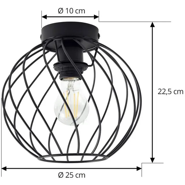 Lindby plafondlamp - 1licht - Metaal - H: 22.5 cm - E27 - zwart