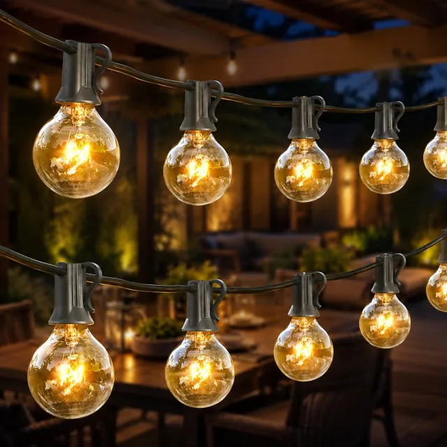 Rosnek 2 Stuks G40 Lichtsnoer Buiten - Prikkabel Buitenverlichting - Glazen Lampjes Slinger - E12 Fitting - Warm Wit 2700K - Koppelbaar - Waterdicht - Tuin Balkon Terras Overkapping - 16,4 m (50 lampen + 4 reservelampen)