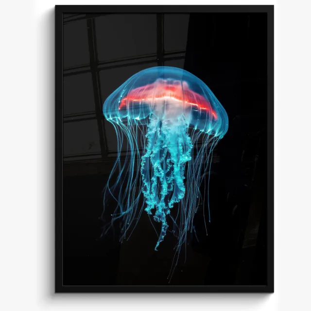 FrameYourWall Poster in lijst - Fotolijst 50x70 cm - Posters - Kwal - Tentakels - Blauw - Licht - Posterlijst zwart - Decoratie - Wanddecoratie woonkamer - Muurdecoratie slaapkamer Kwal - Tentakels - Licht