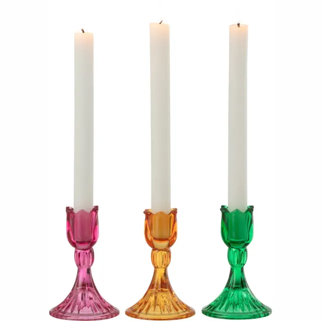 J-Line kandelaar Tulp - glas - mix - 3 stuks Multi