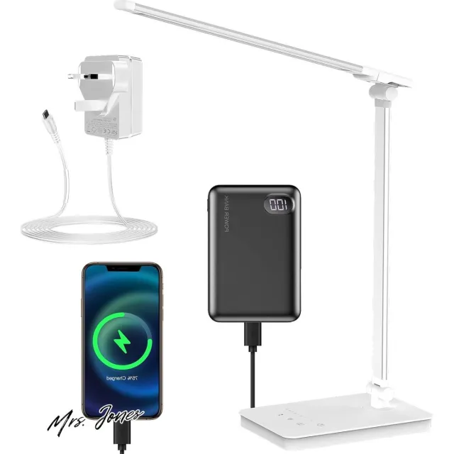 Mrs. Jones Bureaulamp oogverzorgende led-tafellamp dimbare bedlamp met 2 USB-oplaadpoorten en 10 helderheidsniveaus x 5 kleurmodi aanraakbediening daglichtlamp voor kantoor nachtkastje lees- automatische . Multi-color