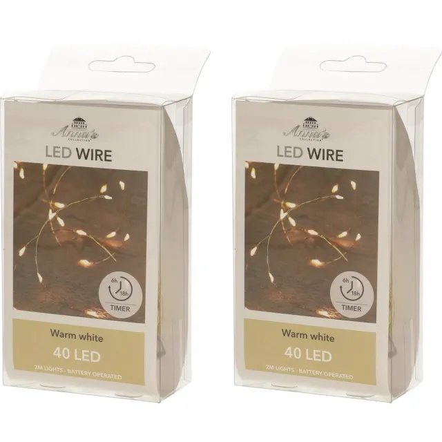 Anna's Collection Draadverlichting - 2x - goud - 40 led lampjes - warm wit - 200 cm - batterij - lichtsnoer - kerstverlichting