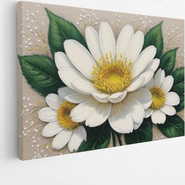 Saammp Canvas Schilderij - Grote Witte Bloemen - Natuur - Abstract - 70x50 - Foto op canvas - Wanddecoratie - Muurdecoratie Woonkamer - Kantoor Decoratie Multicolor