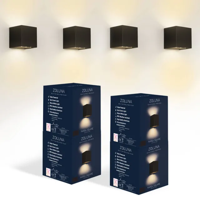 ZOLUNA solar wandlamp buiten Marga (4-delige set) zwart