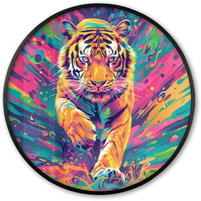 FrameYourWall Poster in lijst Rond - Fotolijst 60x60 cm - Posters - Tijger - Wilde dieren - Kleurrijk - Verflook - Ronde posterlijst zwart - Decoratie - Wanddecoratie woonkamer - Muurdecoratie slaapkamer
