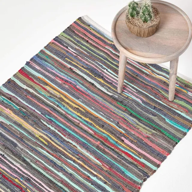 Homescapes Handgeweven katoenen Chindi-vloerkleed met kleurrijke strepen, 90 x 150 cm Multi