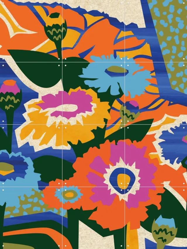 IXXI Zinnia, Megan Gallagher - 60 x 80 cm - Grote wanddecoratie en posters - Pop art, Speels, Fantasierijk, Digitale Kunst, Kleurrijk, Grafisch Blauw / Oranje