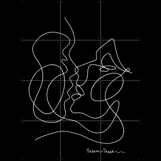IXXI The Kissing black, Sefton & Segedin - 60 x 80 cm - Grote wanddecoratie en posters - Line art, Minimalisme, Illustraties, Grafisch Ontwerp Wit / Zwart en wit / Monochroom