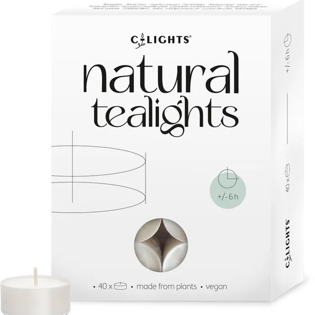 C-Lights Natuurlijke theelichtjes - 40 stuks - 100% Plantaardige Wax - Eco-katoenen lont - Vegan - Duurzaam wit