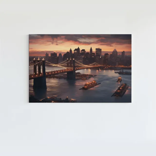 Trendex Global Canvas Schilderij - New York City - Night - Wanddecoratie - 60x40x2 cm Bruin