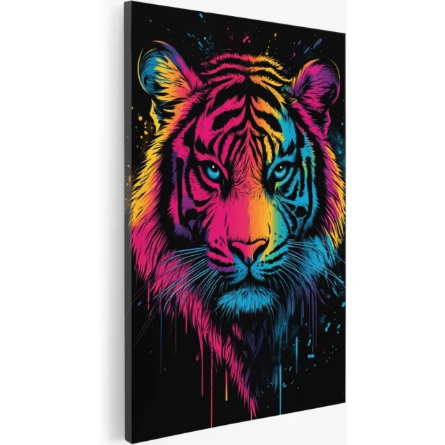 Saammp Canvas Schilderij - Abstracte Tijger - Portret - Dieren - Kleurrijk - 75x100 - Foto op canvas - Wanddecoratie - Muurdecoratie Woonkamer - Slaapkamer decoratie - Canvas Print Multicolor