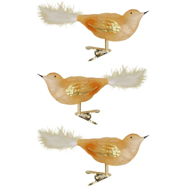 Krebs Decoratie vogels - 3x - goud - 11 cm - op clip - glas - kerstboomversiering Goudkleurig