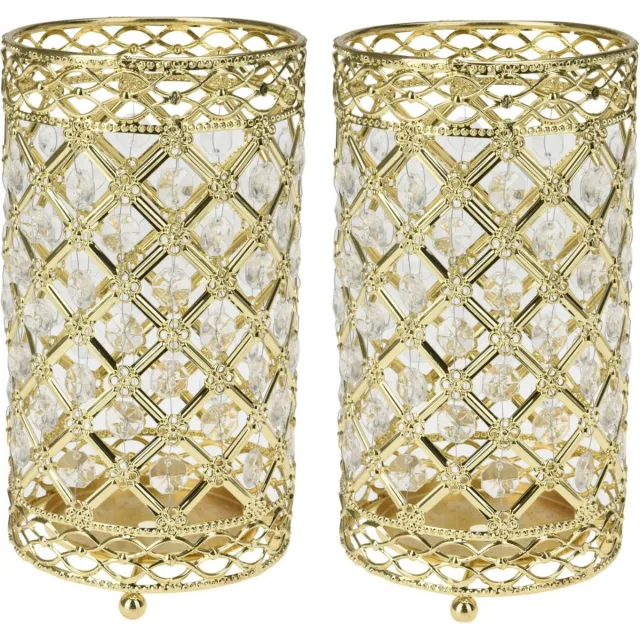 Excellent Houseware Windlicht/kaarsenhouder - goud - metaal - 11 x 20 cm - 2x Goudkleurig