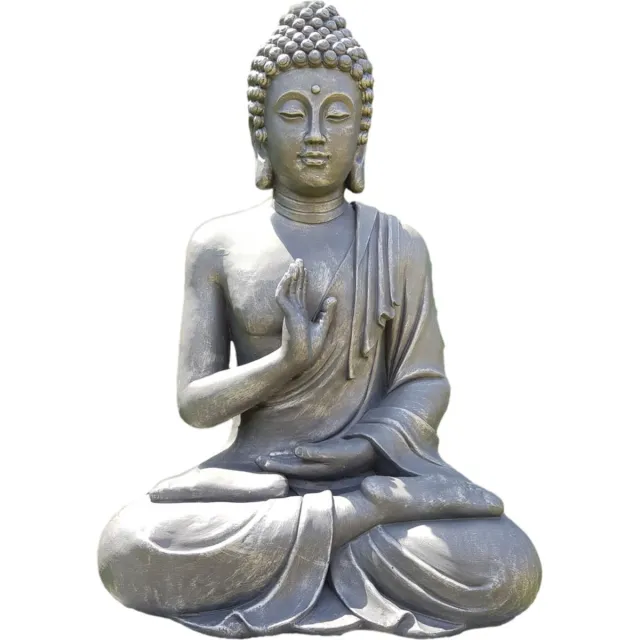 Inspiring Minds Boeddha beeld - Tuinbeeld Boeddha beeld Groot Antiek Zilver 73cm