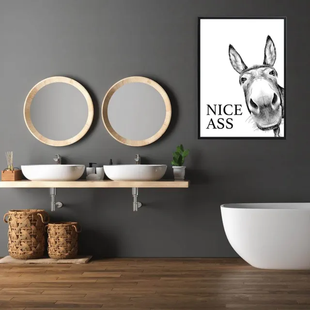 Ibenzoa Humoristische Zwart-Witte Ezel Poster voor Badkamer Decoratie en Woonkamer Zwart - Wit