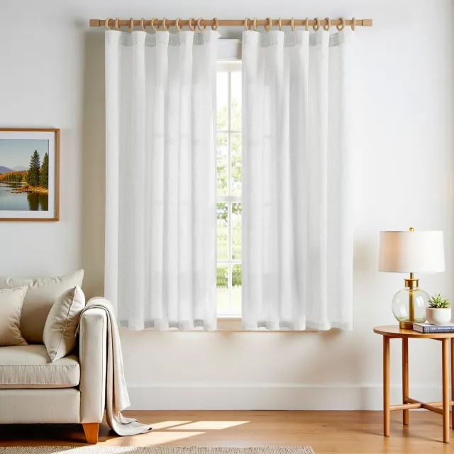 Unyqoos Elegante Landhuisstijl Gordijnen Set van 2, Linnenlook, Verstelbare Plooiband, 140x175 cm, Half-Transparant wit
