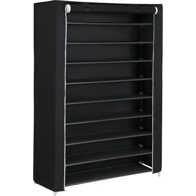Songmics 10-laags Schoenenrek voor 54 paar Schoenen Schoenenkast Stoffen Kast zwart 100 x 28 x 162 cm RXJ00H wit