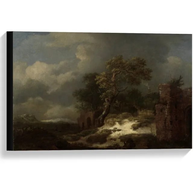 KuijsFotoprint Canvas - Oude Meesters - Landschap met ruïnes, Jacob Isaacksz van Ruisdael - 60x40cm Foto op Canvas Schilderij (Wanddecoratie op Canvas) Groen