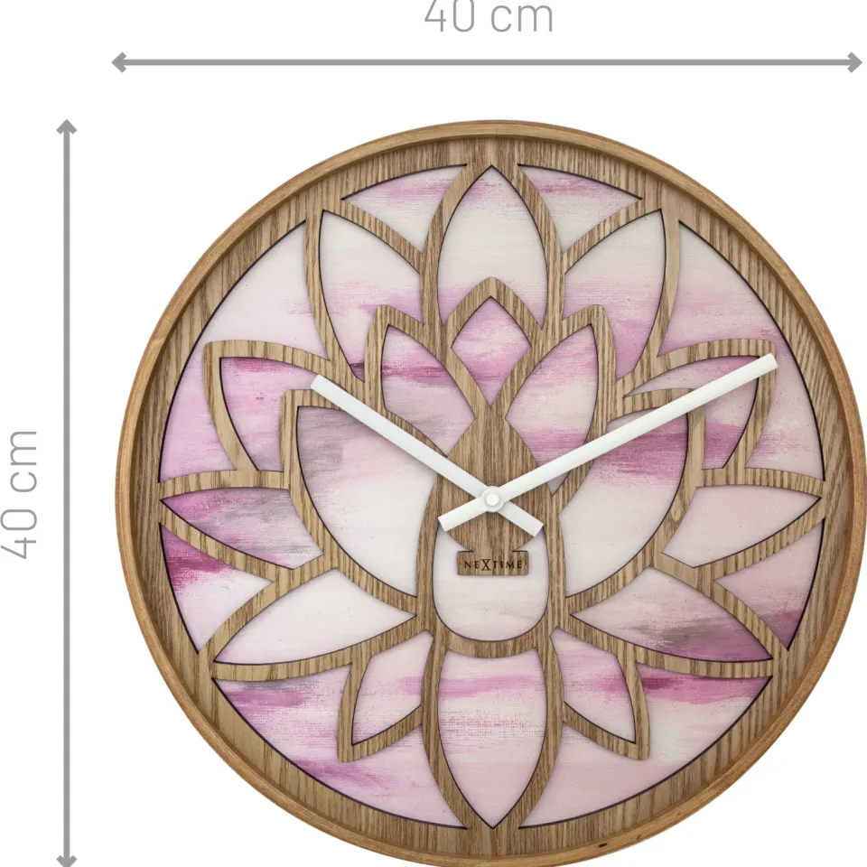 NeXtime Wandklok 40 cm - Geruisloos - Roze - Hout - "Lotus", foto 3