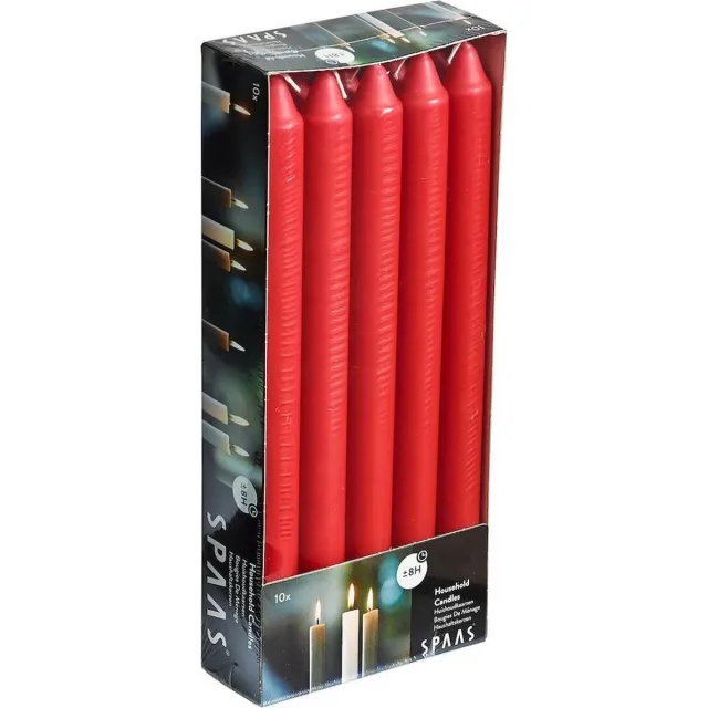 Spaas Dinerkaarsen rood - 10x stuks - 24 cm - 8 branduren - lange kaarsen - tafelkaarsen