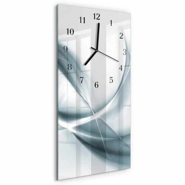 TULUP Wandklok - Abstractie Wandklok Glas Decoratie - 30x60 cm - Zilver Gekleurde Glazen Klok - Zwarte Handen - Rechthoekige Wandklok - Glazen Klok Met Print - Wandklok Glas Met Motief Zilver - Abstractie