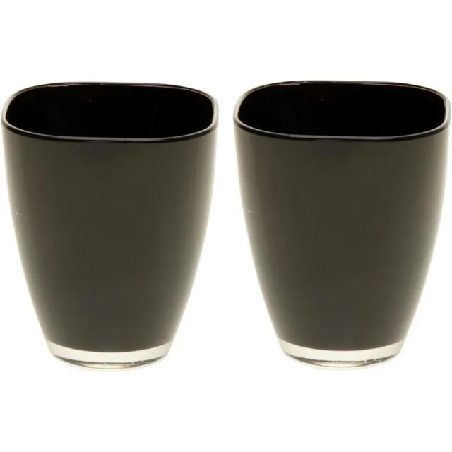 Bellatio Flowers & Plants 2x Zwarte vierkante vazen van glas 17 cm - bloempot / bloemen vaas
