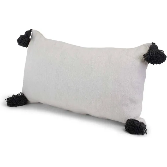 Safaary Sierkussen - Marokkaanse Pom-pom Met - Wit En Antraciet - 40 Cm X 60 Cm