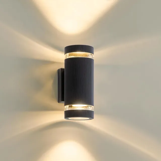 celavy Buitenwandlamp Op & Neer - Rond Design - IP65 - Inclusief 2x GU10 Warm Wit - Zonder Sensor - Wandlamp Voor Binnen en Buiten - Grijs Donkergrijs