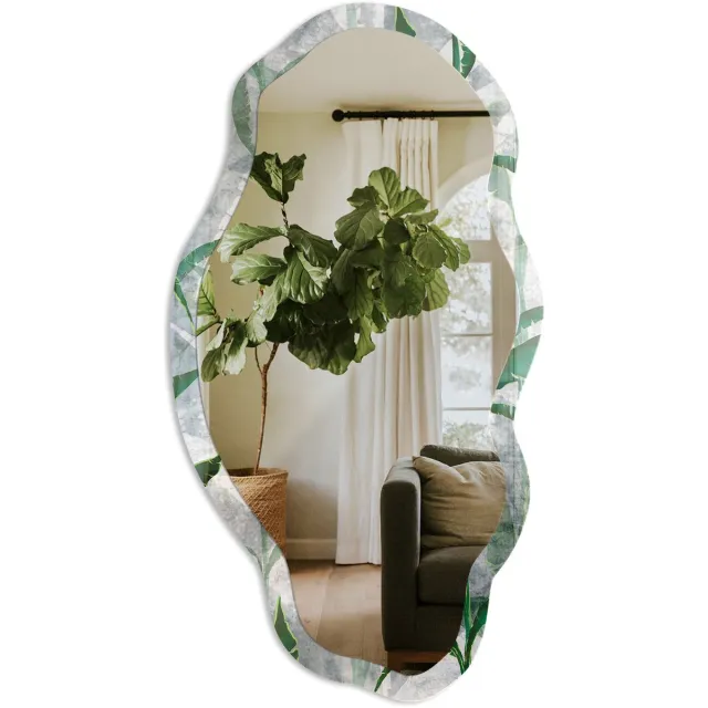 TULUP Groene Bladeren Spiegel - Groen Rechthoekige Spiegel Met Modern Design - Organische Spiegel - Badkamer, Woonkamer, Slaapkamer - Aquarel - 45x90 cm - Totale afmeting 52x97 cm Groene Bladeren, Groen