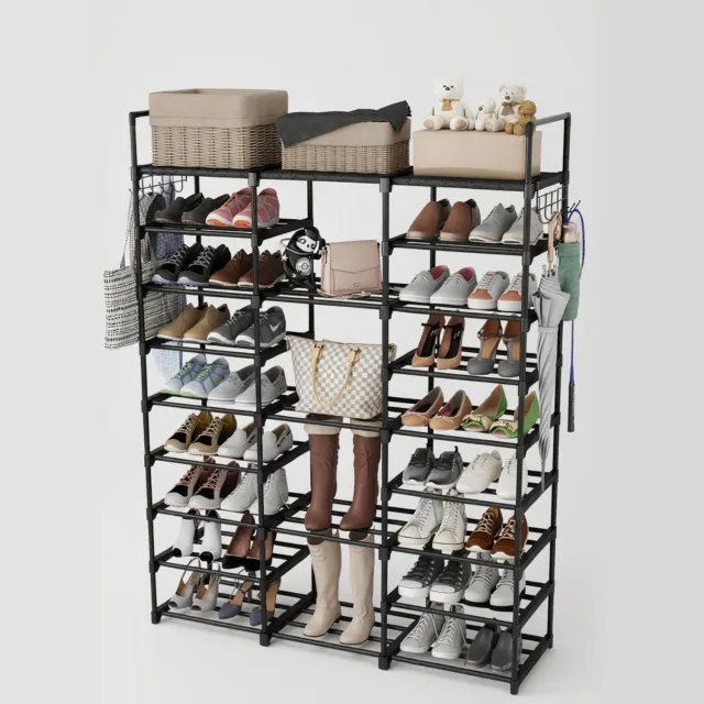 RALA Schoenenrek met 9 niveaus - Verstelbaar en uitbreidbaar metalen schoenenrek voor 50-55 paar schoenen - Zwart