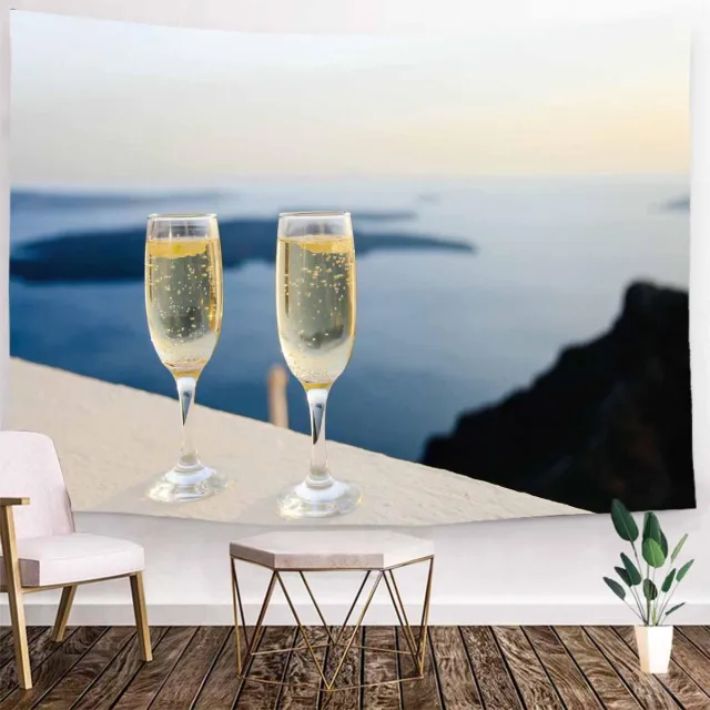 Ulticool Wandkleed 200x150 cm - Zee Champagne Bubbels - voor Binnen - Wandtapijt Wanddoek Poster Backdrop Decoratie Woonkamer Champagnecoupe Cava Bubbels Prosecco Wijnkoeler Stick - Romantische Versiering - Complete Slaapkamer Voor Volwassen blauw