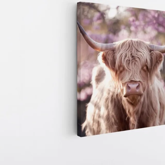 Saammp Canvas Schilderij - Schotse Hooglander Koeien met bevroren Hoorns - Winter - Landschap - Dieren - Natuur - 100x100 - Foto op canvas - Wanddecoratie - muurdecoratie Woonkamer - Slaapkamer decoratie - Canvas Print Multicolor