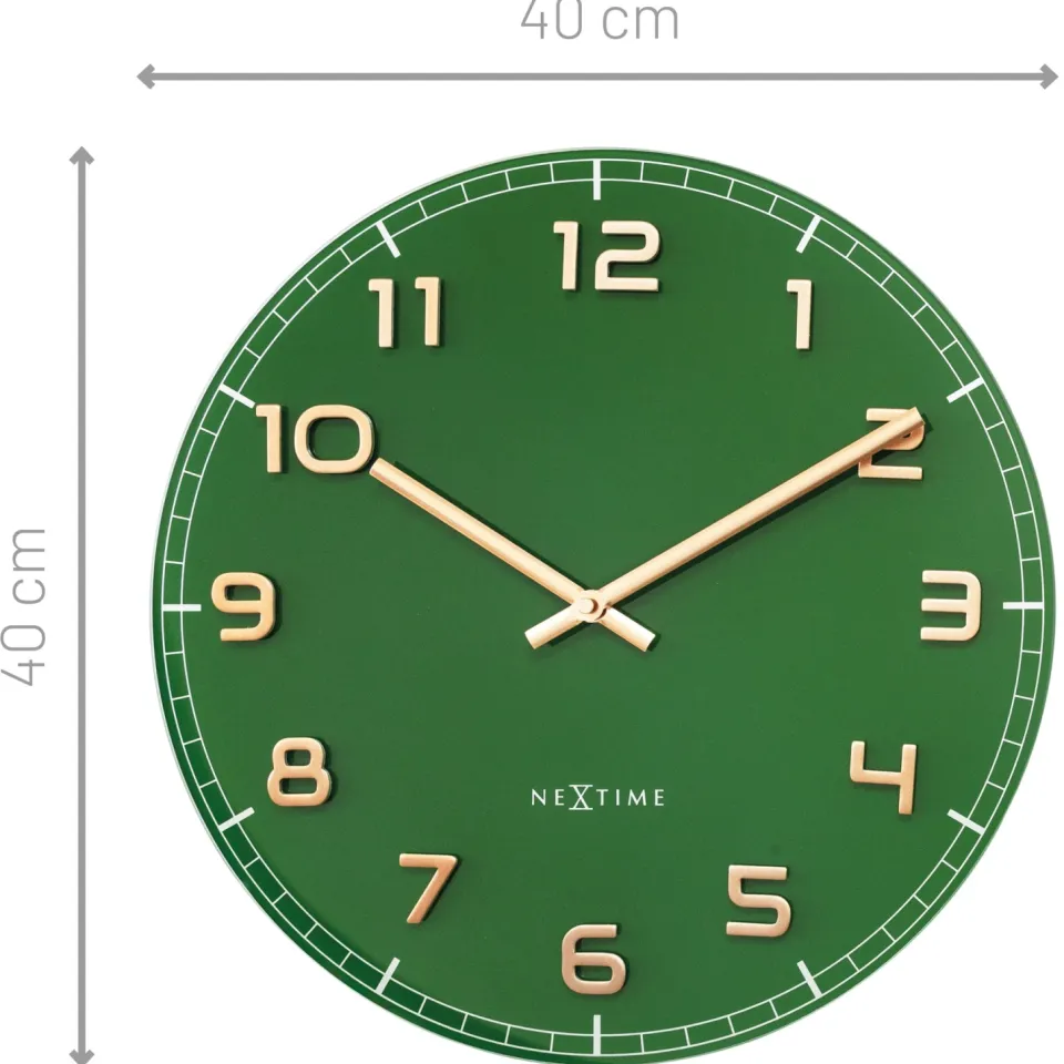 NeXtime Wandklok 40 cm - Stil - Groen - Glas/Aluminium - "Classy Medium", foto 3