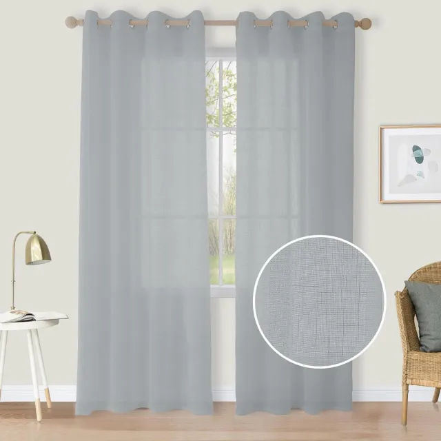 Ibenzoa Semi-Transparante Gordijnen Set - Grijsblauw, Lichtdoorlatend, 2 Stuks