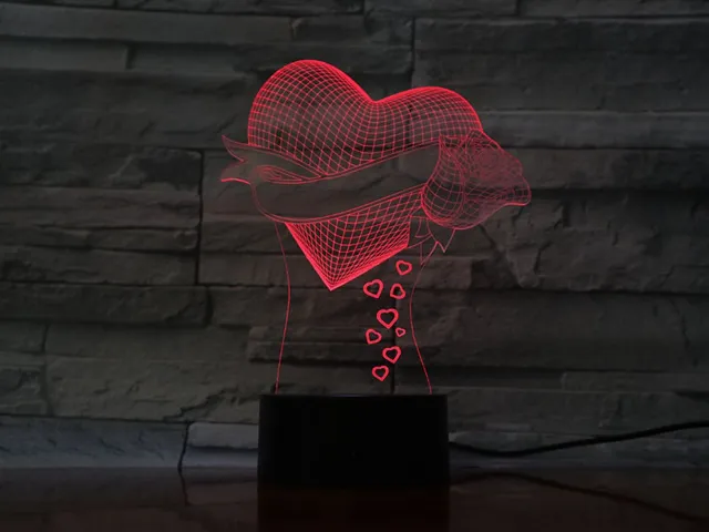 MC Living 3D Led Lamp Met Gravering - RGB 7 Kleuren - Hart Met Roos