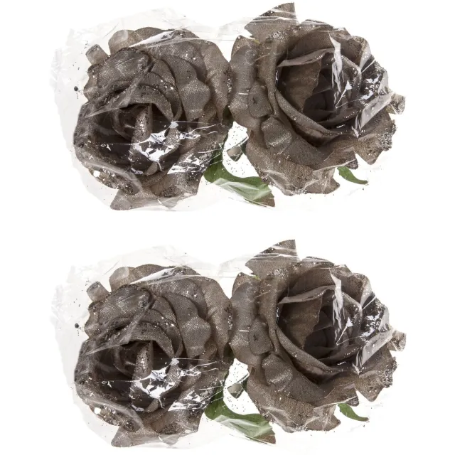 Cosy&Trendy Kerstboomversiering Bloemen - 6x stuks - 10 cm - zilver glitter - op clip - ornament