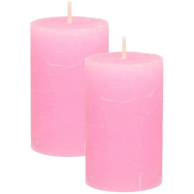 Atmosphera Stompkaars - 2x - roze - 5 x 8 cm - klein rustiek model - cilinderkaars - kaars