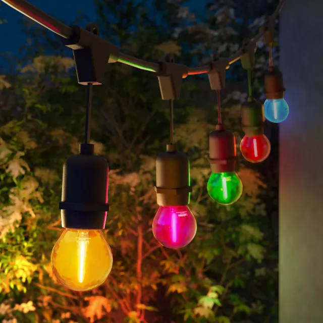LEDVION Lichtsnoer Buiten 50M - 50 Multicolor E27 LED Lampen - IP65 Waterdicht - 2100K - Warm Wit - Sfeerverlichting Tuinverlichting