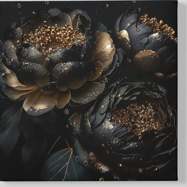 Trendex Global Vierkant Canvas Schilderij - Zwarte Bloemen - 60x60x2 cm