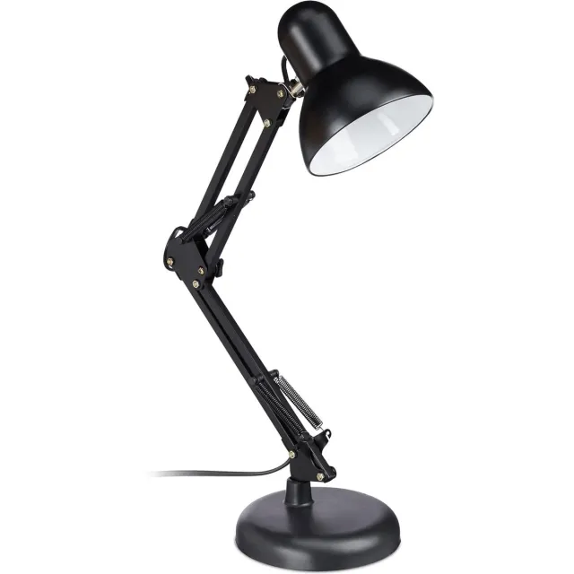 Retro bureaulamp, met flexibele arm, leeslamp, van metaal, E27-fitting, HBD:50 x 50 x 28 x 15 cm, in het zwart [Energieklasse A++]