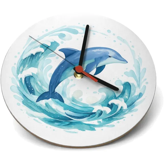 Mr Cadeautjes Klok rond Ø 19 - design Een cirkelvormige waterwerveling rond een springende zeeschi | cadeau Wit