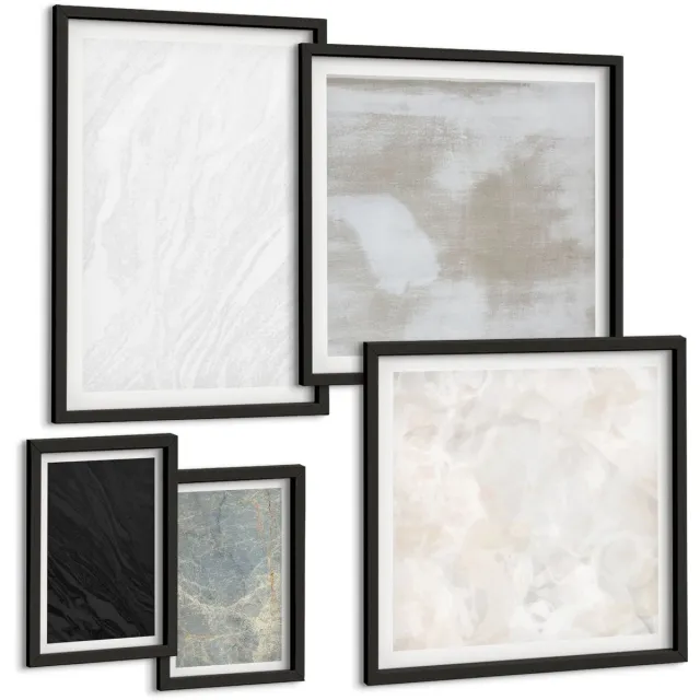 Coloray 5-Delige Schilderij Set - Diverse Kleuren Elegante Stenen Constructies - 50 x 50 cm, 20 x 30 cm En 40 x 60 cm - Moderne Wanddecoratie - Slaapkamer Zwarte lijst
