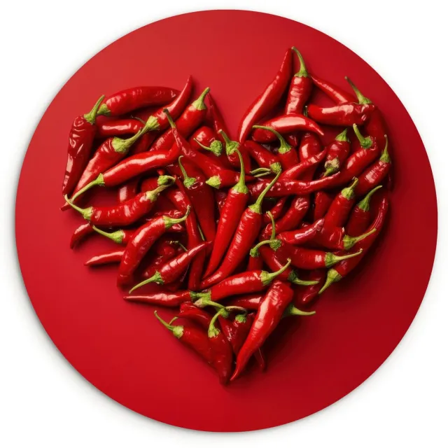 WallCircle Wandcirkel 60x60 cm - Muurcirkel Pepers - Rood - Hart - Muurdecoratie woonkamer - Wanddecoratie slaapkamer - Kamer decoratie accessoires - Ronde schilderijen
