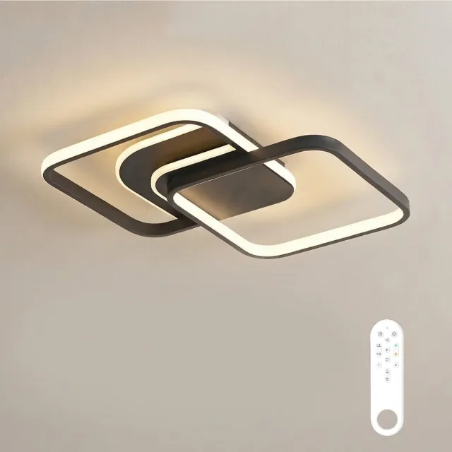 Amdelne LED Plafonnière Zwart 45W - Vierkant Design Plafondlamp met Afstandsbediening - Dimbaar (2800K-6000K) - 5600 Lumen - Voor Woonkamer & Slaapkamer